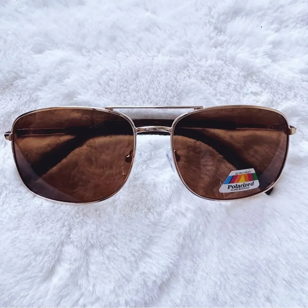 Troy Brown Rectangular Polarized Sunglasses